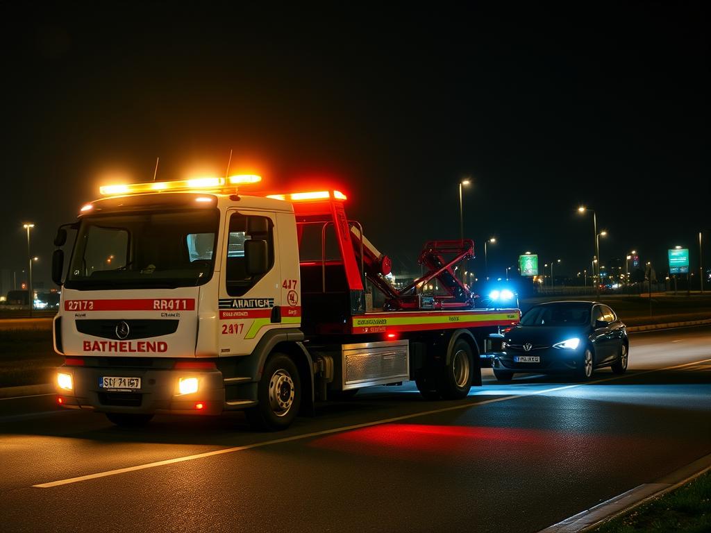 Abschleppdienst in Ratingen bei Nacht im Einsatz bei einer Autopanne