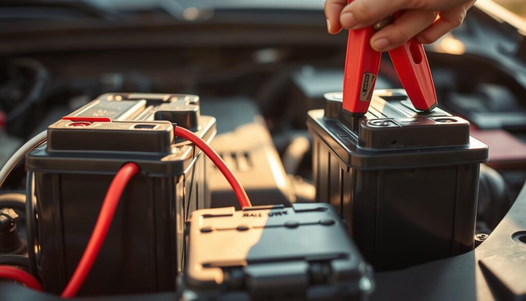 Starthilfe bei Autobatterie