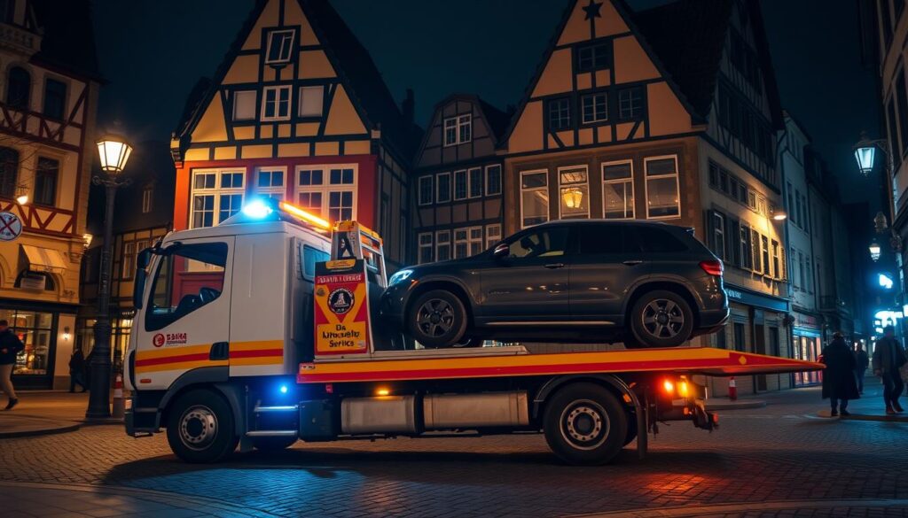 Abschleppdienst in der Düsseldorfer Altstadt bei der Arbeit Abschleppdienst in der Düsseldorfer Altstadt bei der Arbeit