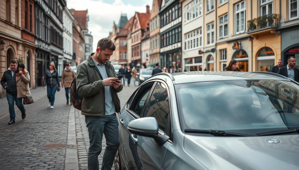 Autofahrer mit Panne in der Düsseldorfer Altstadt Autofahrer mit Panne in der Düsseldorfer Altstadt